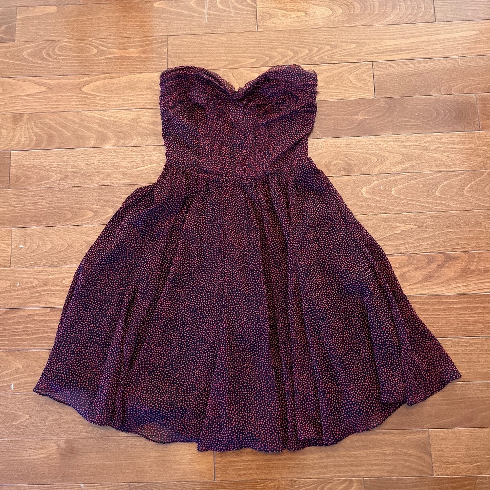 MM Couture black and red polka dot, strapless dress with boning, women’s small